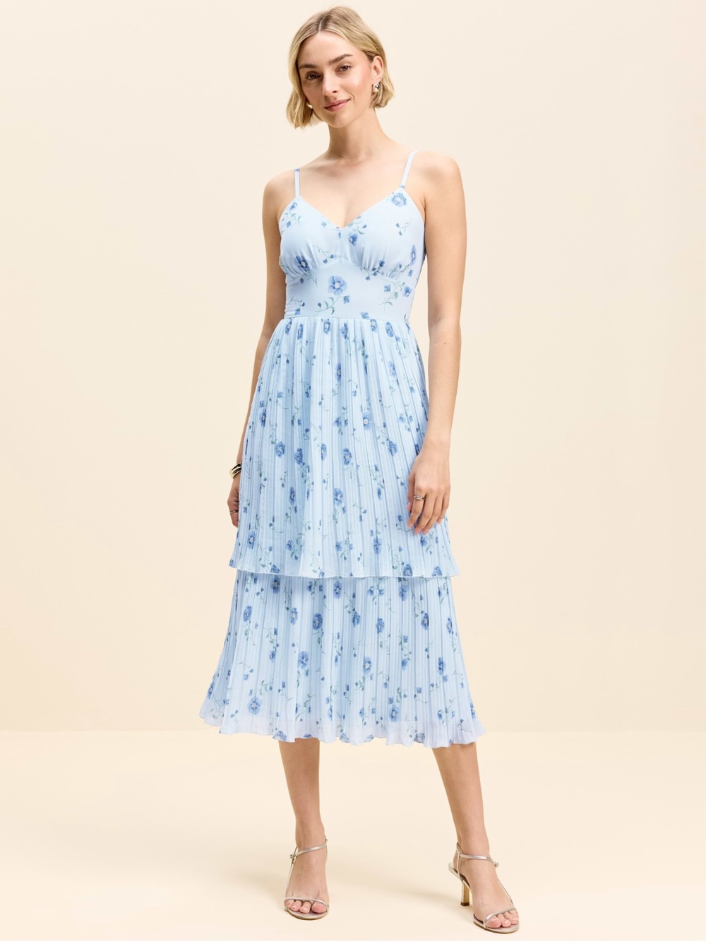 🩵NWT~The Occasion by Old Navy Pleated Fit &
Flare Midi Dress SIZE L